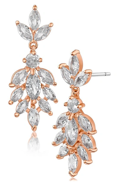 Cz By Kenneth Jay Lane Marquise Cz Leaf Shape Drop Earrings In Clear/ Rose Gold
