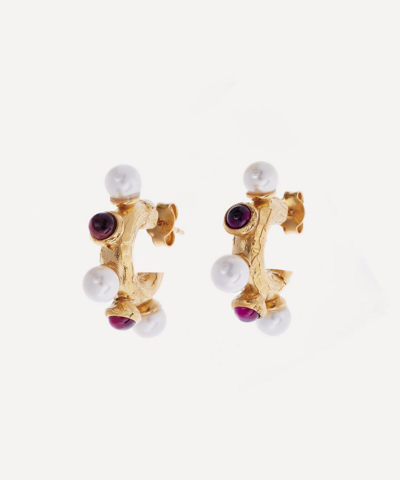 Alighieri 24ct Gold-plated Nocturnal Desire Pearl And Garnet Hoop Earrings