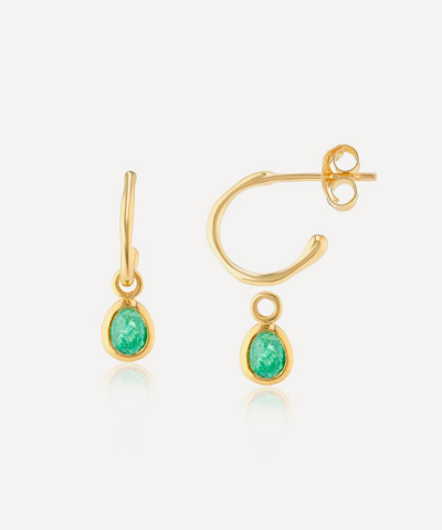 Auree 18ct Gold-plated Vermeil Silver Hampton Interchangeable Emerald Gemstone Hoop Earrings In Green