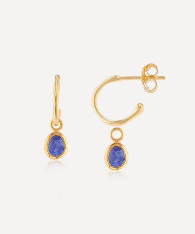 Auree 18ct Gold-plated Vermeil Silver Hampton Interchangeable Sapphire Gemstone Hoop Earrings In Blue