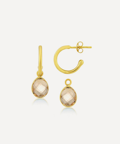 Auree 18ct Gold-plated Vermeil Silver Manhattan Interchangeable Citrine Gemstone Hoop Earrings In Neutral