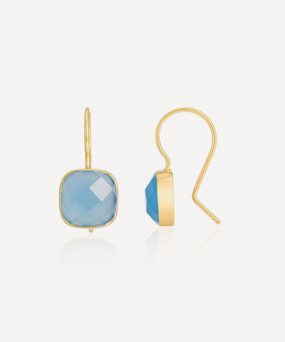 Auree 18ct Gold-plated Vermeil Silver Mondello Blue Chalcedony Square Drop Earrings