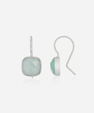 Auree Sterling Silver Mondello Aqua Chalcedony Square Drop Earrings