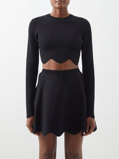 Jw Anderson Scalloped Cropped Recycled-jersey Sweater In Black