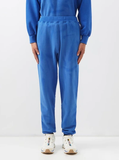 Aries Temple-print Sunbleached Cotton-jersey Track Pants In Blue