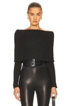 Alaïa Ribbed-knit Off-shoulder Sweater In Noir
