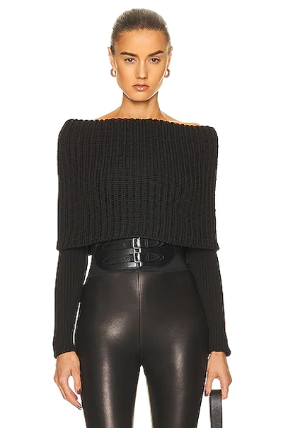 Alaïa Ribbed-knit Off-shoulder Sweater In Noir