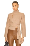 Jonathan Simkhai Amaris Wrap-effect Rib Knit Sweater In Beige