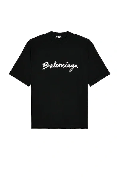 Balenciaga Black Logo-print Cotton T-shirt In Black & White