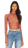 Free People Lady Lux Dusty Rose Lace Long Sleeve Mock Neck Layering Top In Oh Bloom