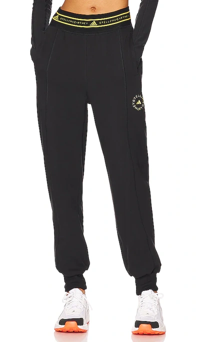 Adidas By Stella Mccartney Tapered High-rise Organic-cotton Jogging Bottoms In Black