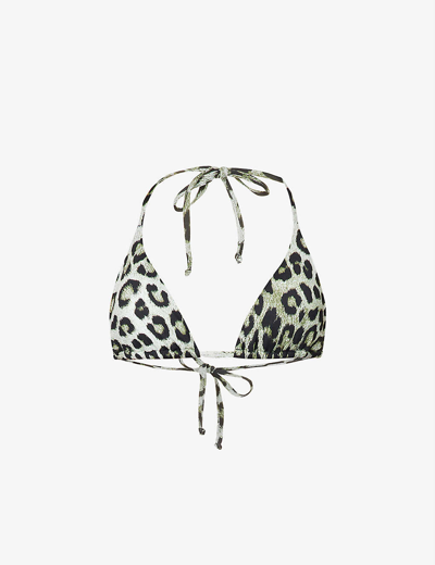 Gracejacob Jaguar Animal-print Bikini Top In Mint Jaguar