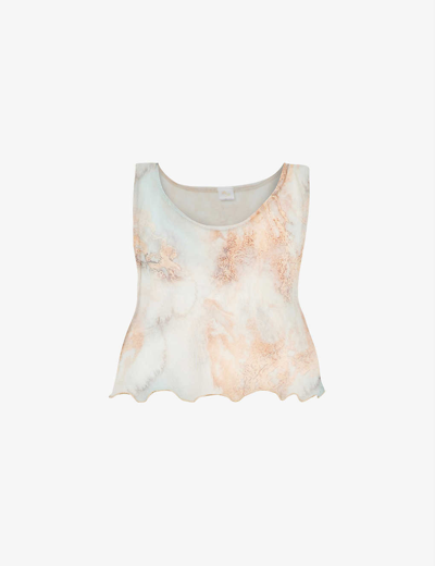 Gracejacob Graphic-print Scalloped-hem Woven Top In Baby Blue