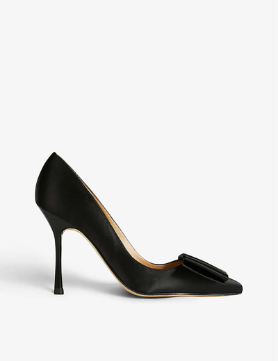 Lk Bennett Agathe Bow-embellished Pointed-toe Satin Courts In Bla-black