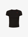 Marine Serre Logo-embroidered Fitted Organic-cotton T-shirt In Black