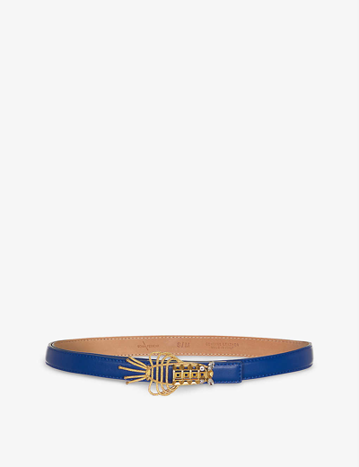 La Maison Couture Sonia Petroff Lobster 24ct Yellow Gold-plated Brass And Swarovski Crystal Leather Belt In Blue