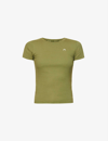 Marine Serre Logo-embroidered Fitted Organic-cotton T-shirt In Green