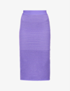 Herve Leger Metallic Ribbed-knit Recycled Viscose-blend Midi Skirt In Ultraviolet