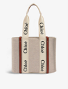 Chloé Womens White Brown Woody Medium Cotton-canvas Tote Bag In White Brown