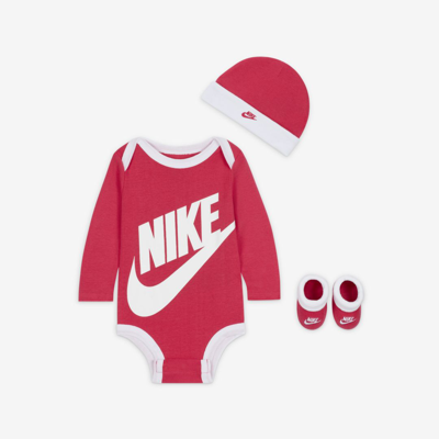 Nike Baby Bodysuit, Hat And Booties Box Set In Rush Pink