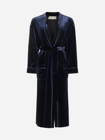 Blanca Vita Velvet-effect Tie-waist Coat In Blau