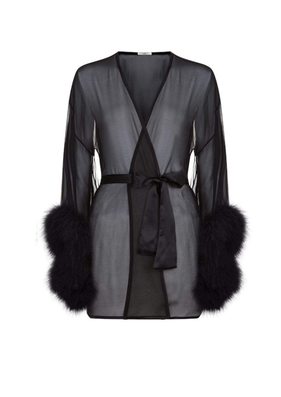 Gilda & Pearl Diana Silk And Marabou Feather Robe In Black