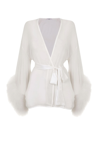 Gilda & Pearl Diana Silk And Marabou Feather Robe In White