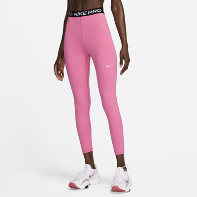 Nike Pro 365 Women's High-waisted 7/8 Mesh Panel Leggings In Pinksicle,black,white