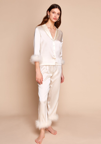 Gilda & Pearl Celeste Silk And Feather Pyjama Set In  Pearl