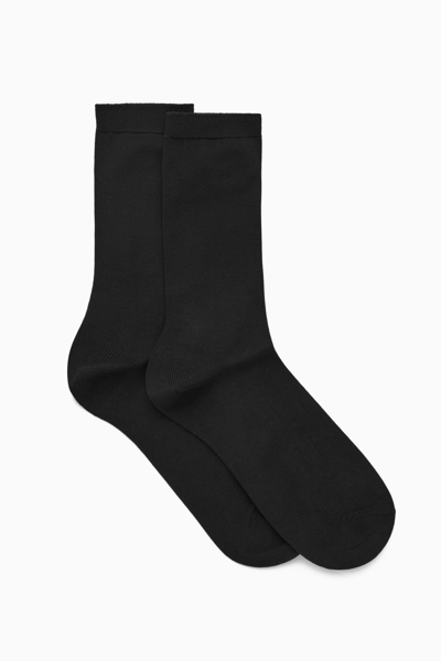 Cos 2-pack Mercerised Cotton Socks In Black
