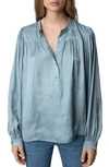 Zadig & Voltaire Tigy Gathered-effect Balloon-sleeve Satin Blouse In Nuage