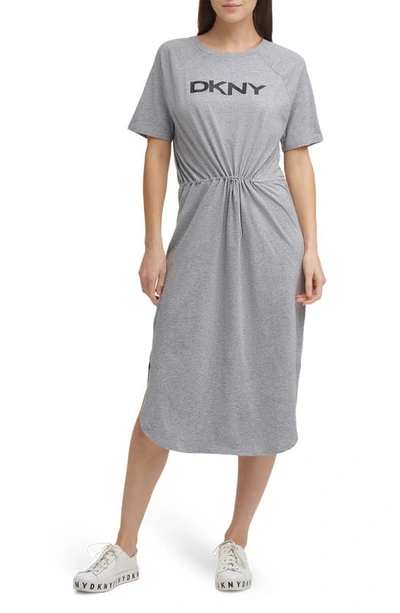 Dkny Logo-print Drawstring T-shirt Dress In Avenue Grey