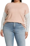 Vince Camuto Extended Shoulder Colorblock Sweater In Misty Pink