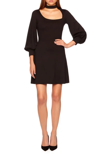 Mock Neck Black Fit And Flare Mini Dress V-Neck Fit And Flare Mini