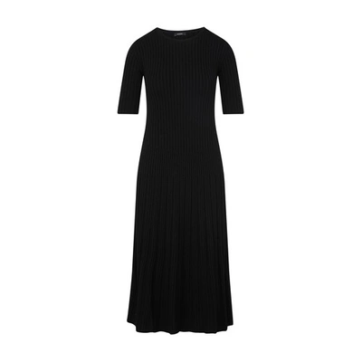 Joseph Merinos Ribbed-knit Midi Dress In Black