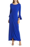 Connected Apparel Mock Wrap Gown In Deep Cobalt