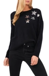 Cece Sequin Star Cotton Blend Sweater In Rich Black