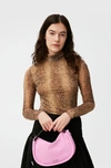 Ganni Printed Mesh Ls Fitted Turtleneck Snake Starfish In Snake Starfish