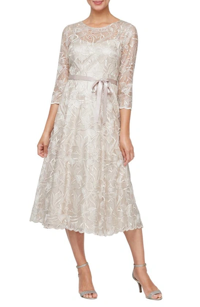 Alex Evenings Embroidered Cocktail Dress In Taupe