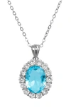 Savvy Cie Jewels Diana Cubic Zirconia Halo Pendant Necklace In Laguna Blue