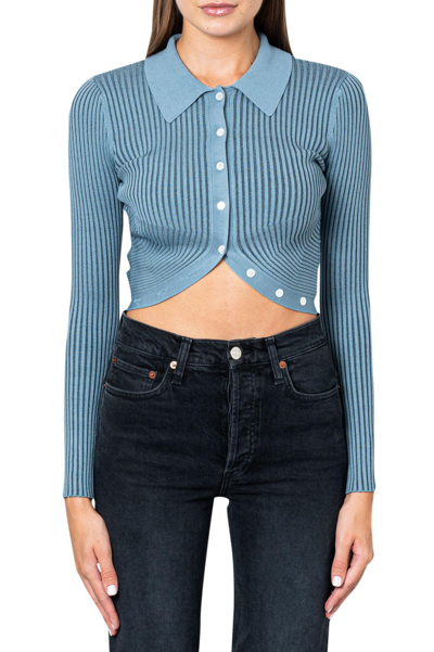 Jonathan Simkhai ‘sol' Compact Button Up Ribbed Knit Cropped Top In Slate