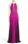 BADGLEY MISCHKA BADGLEY MISCHKA COUTURE SILK HALTER GOWN WITH LACE PLEATS,CG-2079