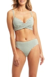 Sea Level Capri D- & Dd- Cup Stripe Cross Front Molded Underwire Bikini Top In Khaki