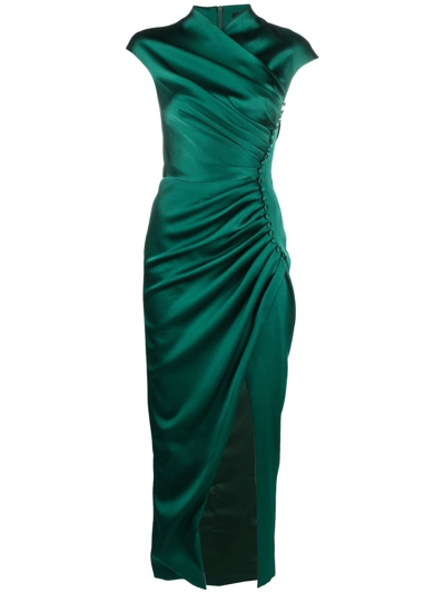 green emerald velvet dress Satin maxi dress with a train green F067X080 – RASARIO