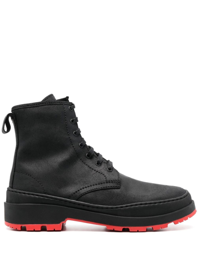 Camper Colour-block Lace-up Boots In Black