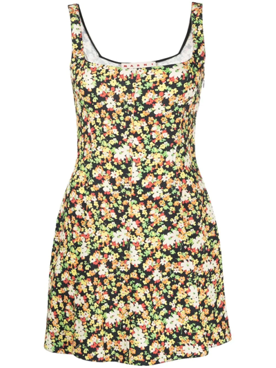 Marni Black Floral Print Minidress