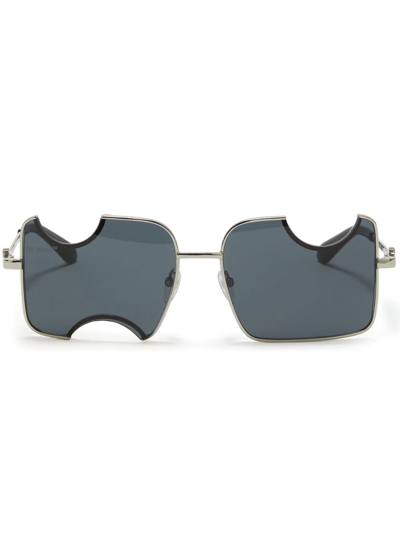 Off-white Cady Cut-out Rectangular-frame Sunglasses In Grau