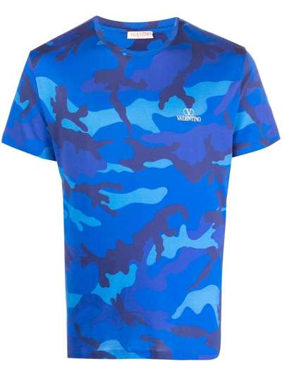 Valentino Camouflage-print Cotton T-shirt In Blue Camo