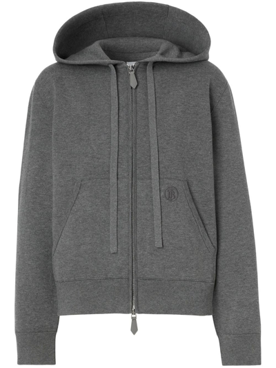 Burberry Embroidered Monogram Hoodie In Grey