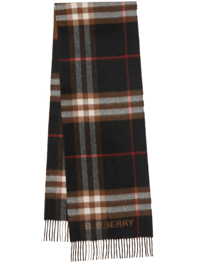 Burberry Contrast-check Cashmere Scarf In Brown